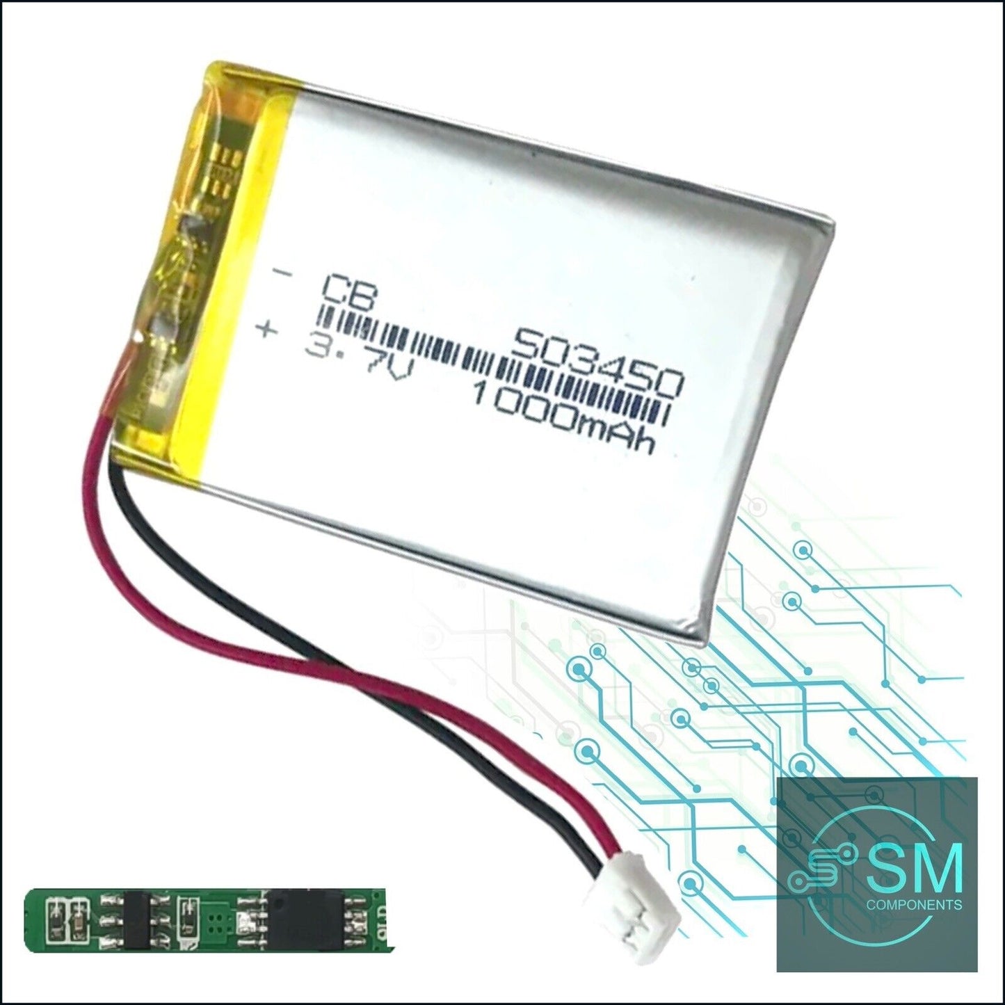 1 X Lithium Polymer Ion Battery LiPo 1000mAh 3.7V 503450 5x34x50mm PH2.0 Connect