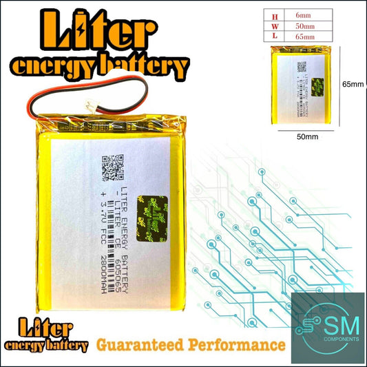 1 X Lithium Polymer Battery Ion LiPo Liter Energy 2800mAh 3.7V 605065 6x50x65mm