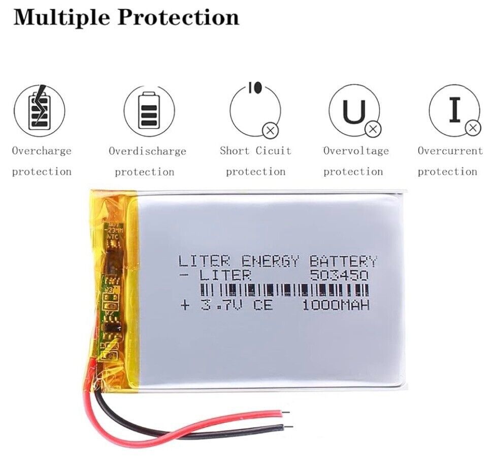 1 X Lithium Polymer Battery Ion LiPo Liter Energy 1000mAh 3.7V 503450 50x34x50mm