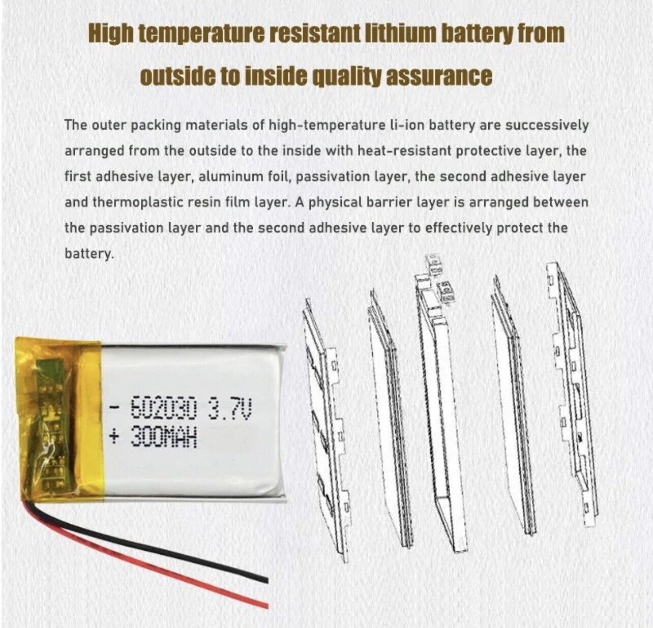 1 X Polymer Lithium Ion Battery LiPo 300mA 3.7V 602030 6X20X30 Inc Protection