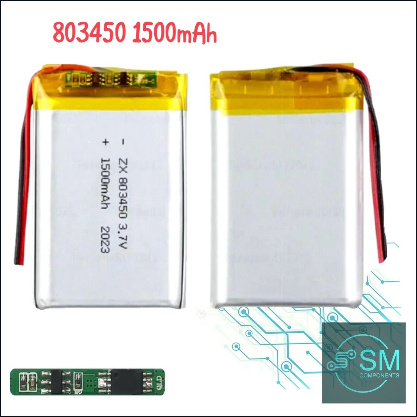 1 X Lithium Polymer Ion Battery LiPo 1500mAh 3.7V 803450 34mm x 50mm x 8mm