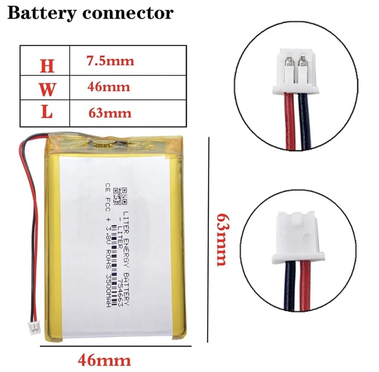 ANBERNIC RG350+ Lithium Polymer Battery LiPo Liter Energy 3500mAh 3.7V 754663