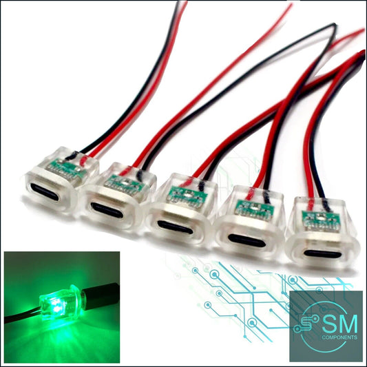 5 X Female USB-C Socket 2 Pin Connector USB-C Charging Jack With LED Indicator