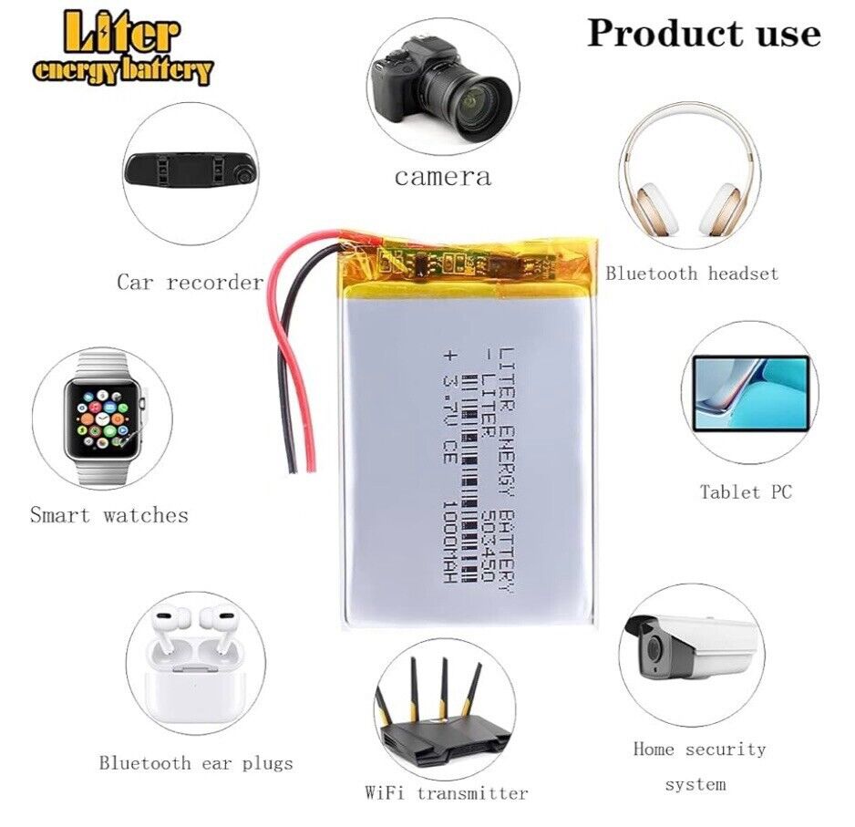 1 X Lithium Polymer Battery Ion LiPo Liter Energy 1000mAh 3.7V 503450 50x34x50mm