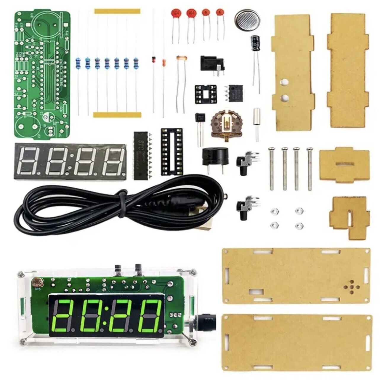 DIY Kit Starter Electronic Digital Clock Date Temp 4 Digit LED Display With Case