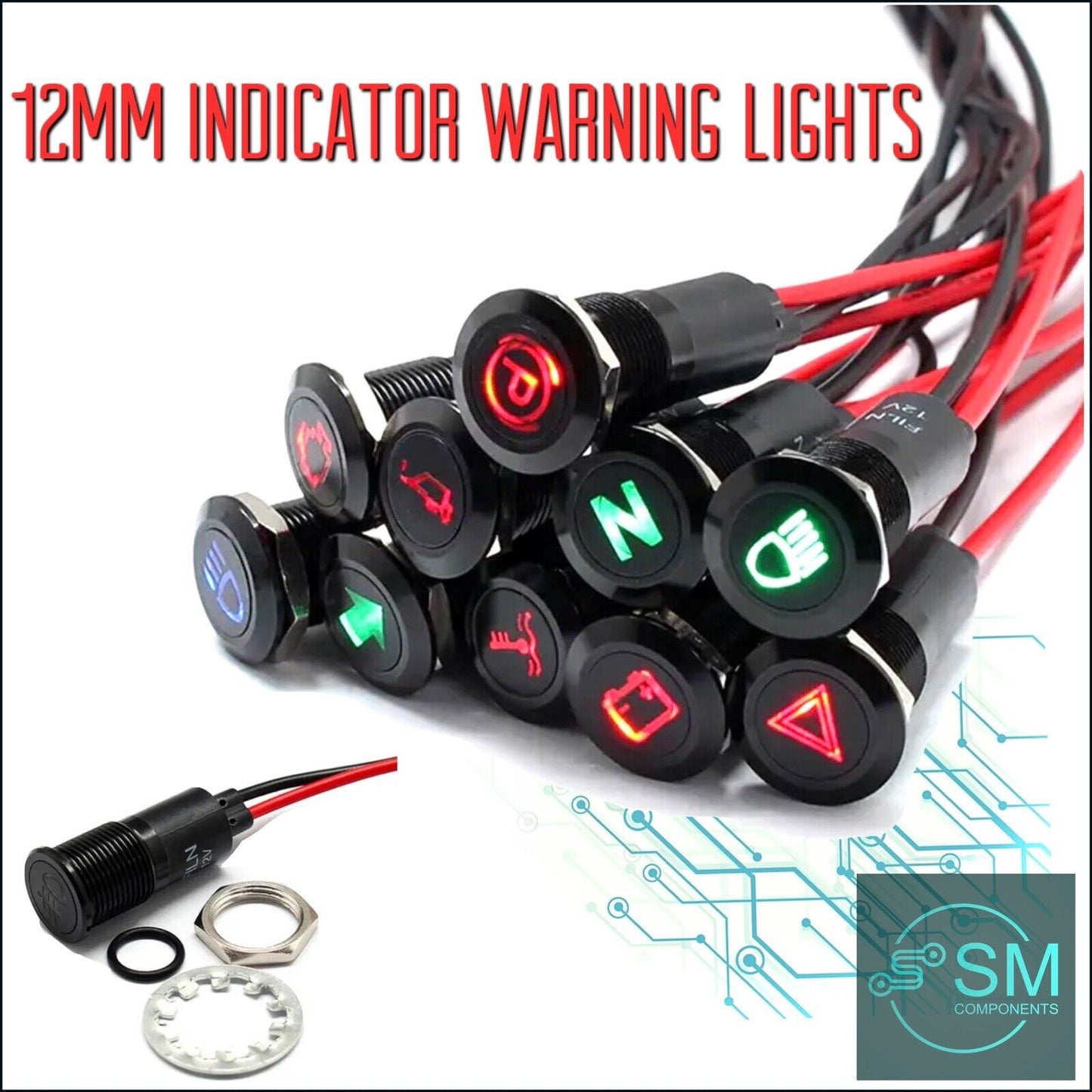 12mm LED Indicator Warning Light Lamp 6-32V Pilot Panel Dash Car Boat Motorcycle