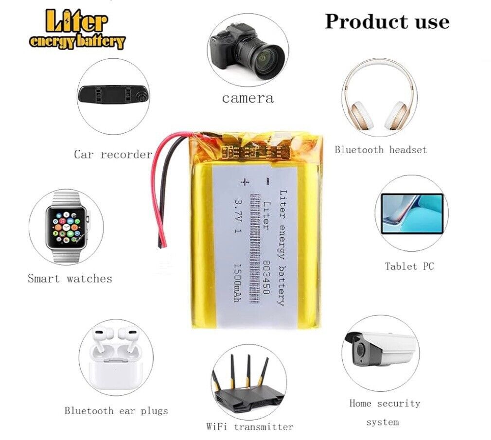 1 X Lithium Polymer Battery Ion LiPo Liter Energy 1500mAh 3.7V 803450 8X34X50mm