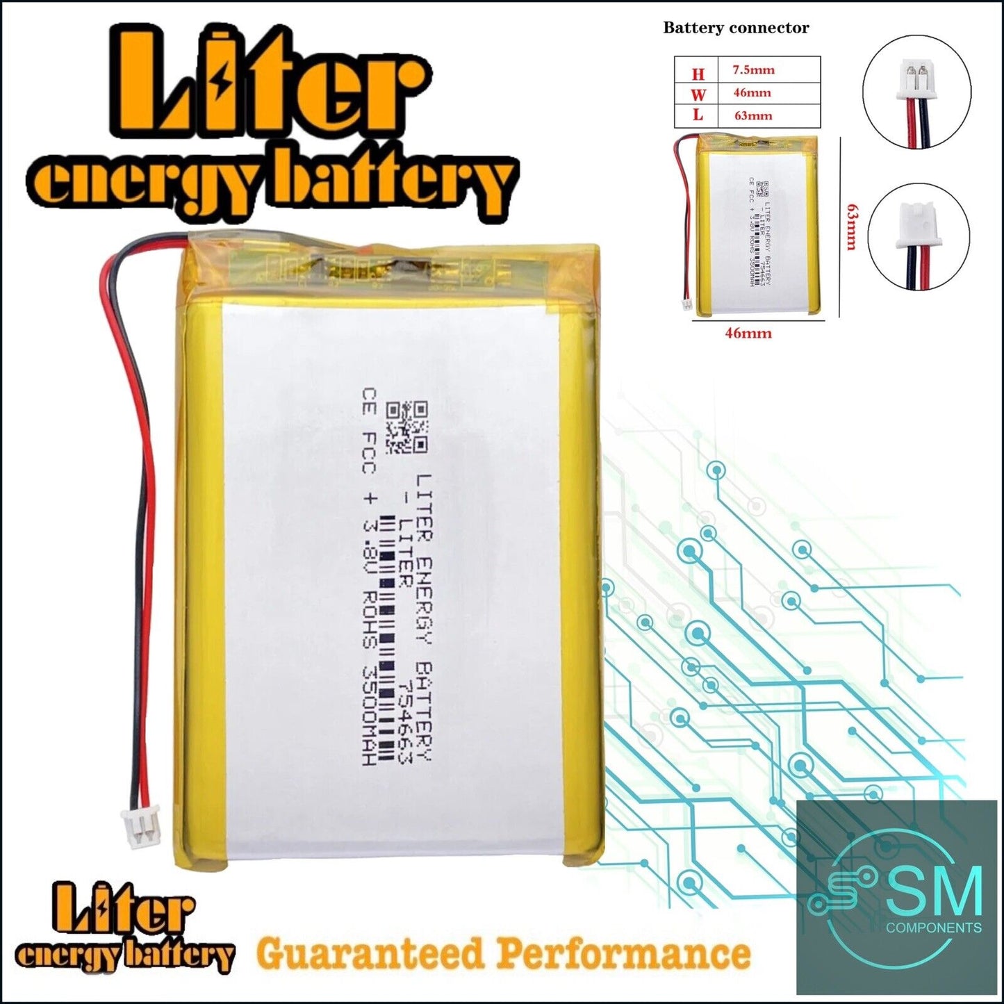 ANBERNIC RG350+ Lithium Polymer Battery LiPo Liter Energy 3500mAh 3.7V 754663