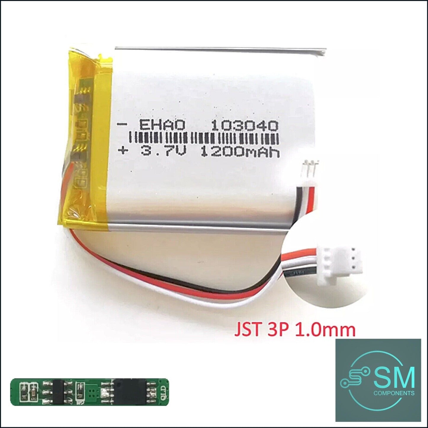 1 X Lithium Polymer Battery LiPo 3 Wire SH1.0 1200mA 3.7V 103040 Camera Dashcam