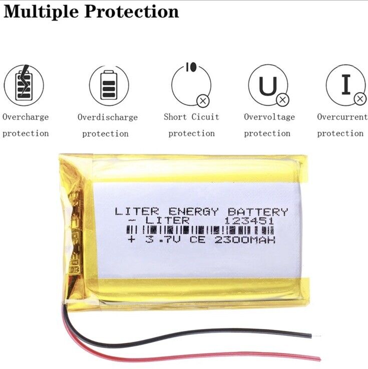 1 X Lithium Polymer Ion Battery LiPo 2300mAh 3.7V 123450 34x50x12 PH-2.0 Plug