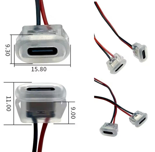 5 X Female Clear USB-C Socket 2 Pin Connector USB-C Type Charging DIY Jack