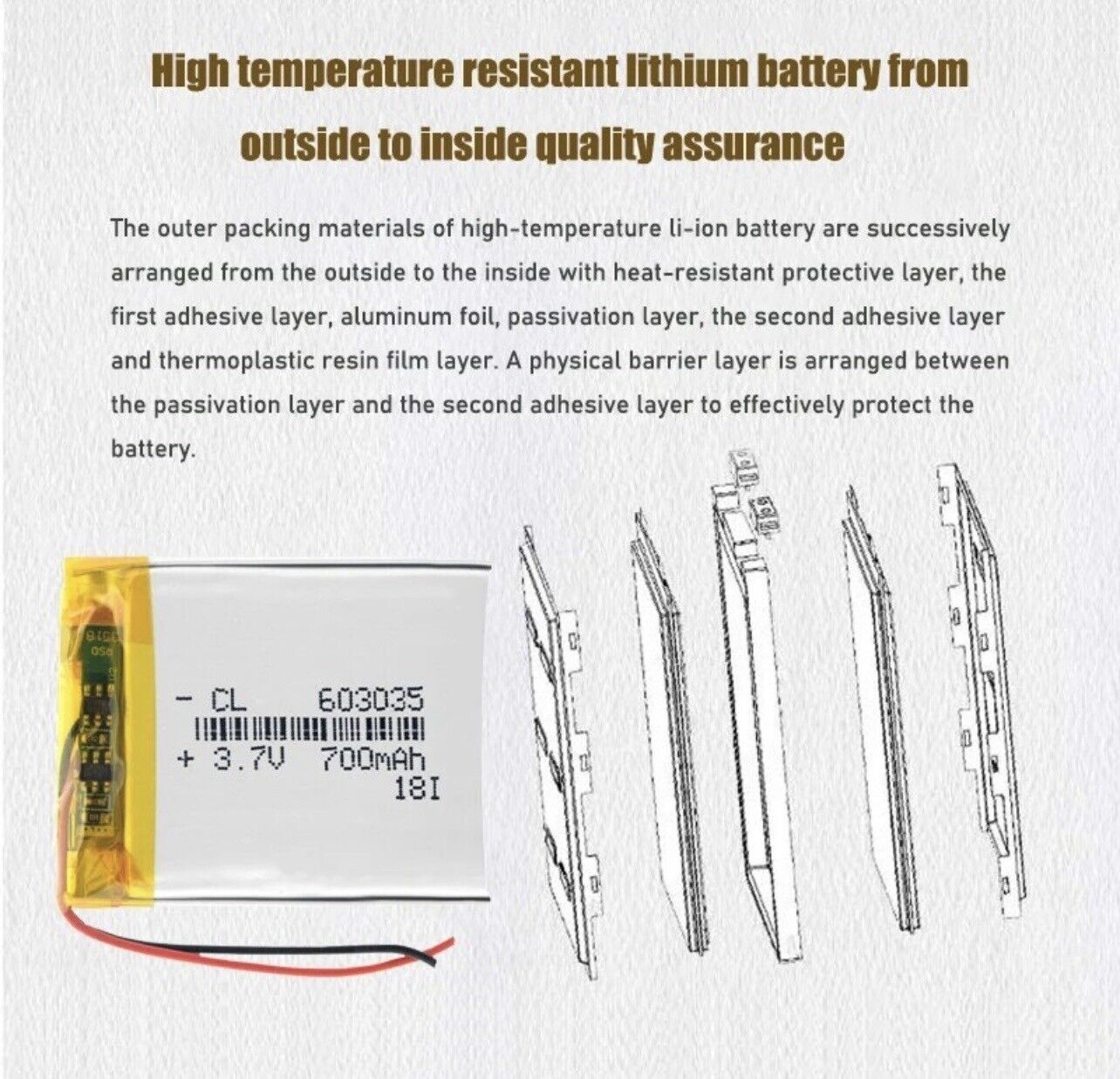 1 X Polymer Lithium Ion Battery LiPo 700mA 3.7V 603035 6x30x35mm Inc Protection