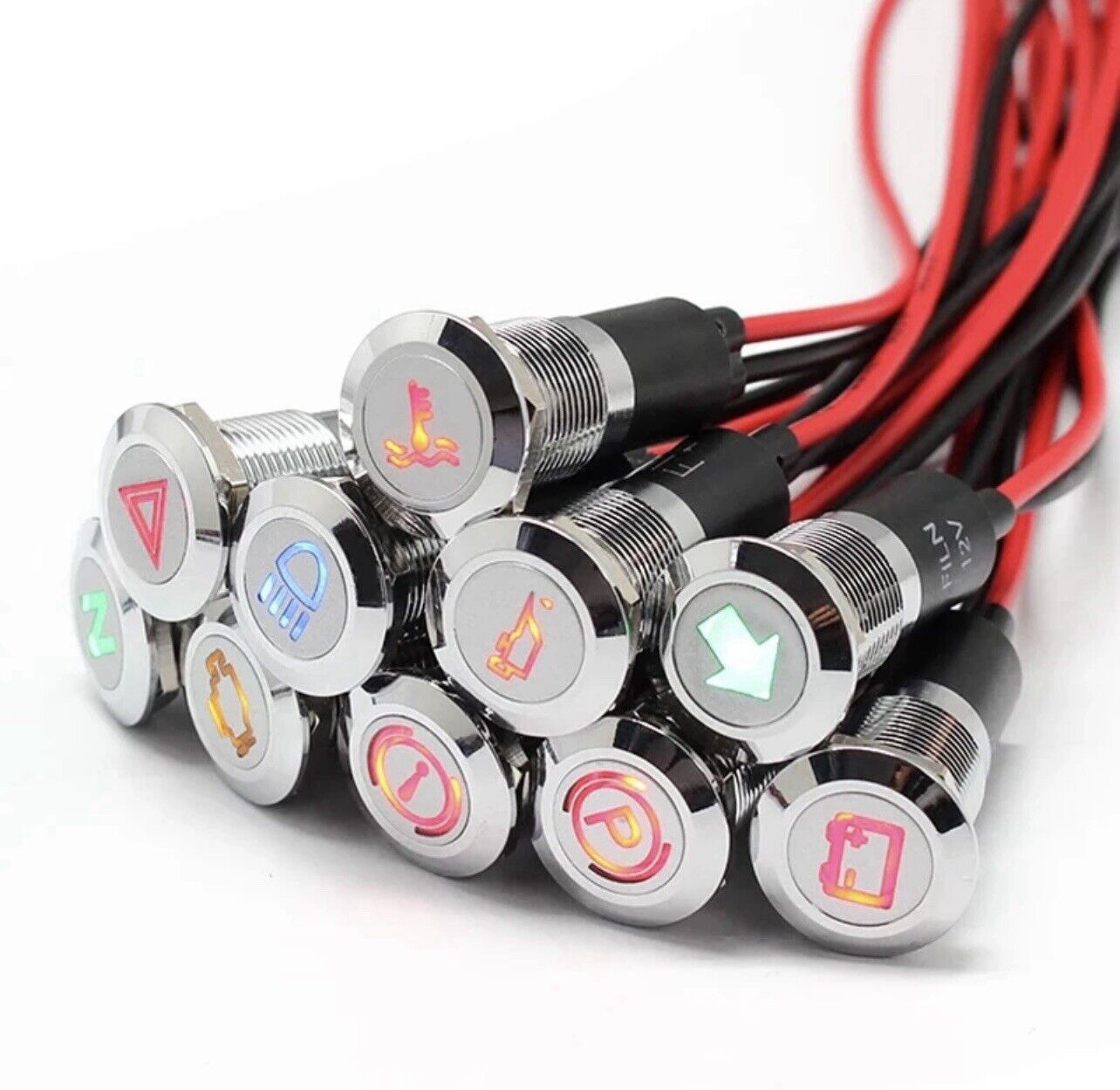 14mm SILVER FACE LED Indicator Warning Light Lamp 6-32V Pilot Panel Dash Car