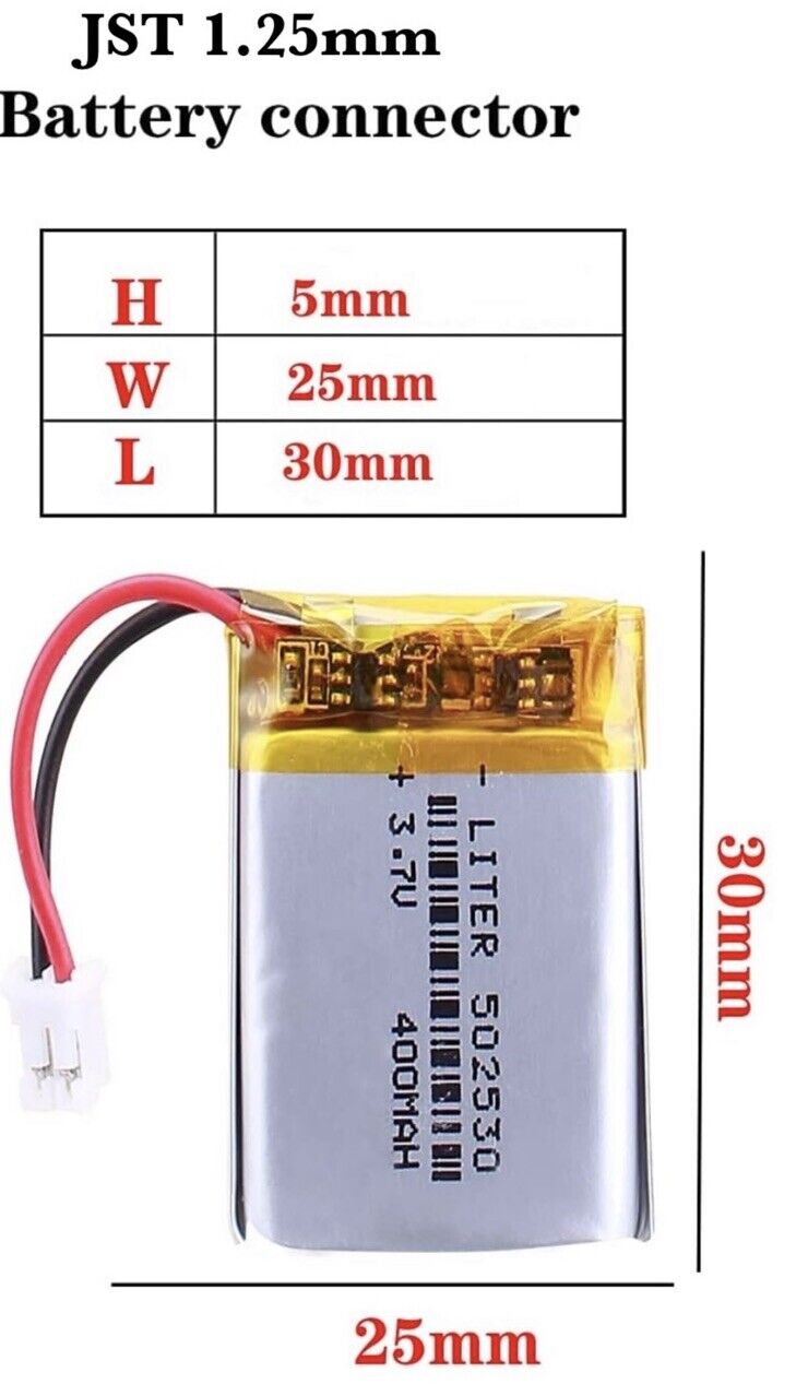 1 X Lithium Polymer Ion Liter Energy Battery LiPo 400mAh 3.7V 502530 JST-1.25mm