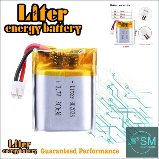 1 X Polymer Lithium Ion Battery LiPo 300mA 3.7V 802025 8X20X25 PH-2.0 Connector