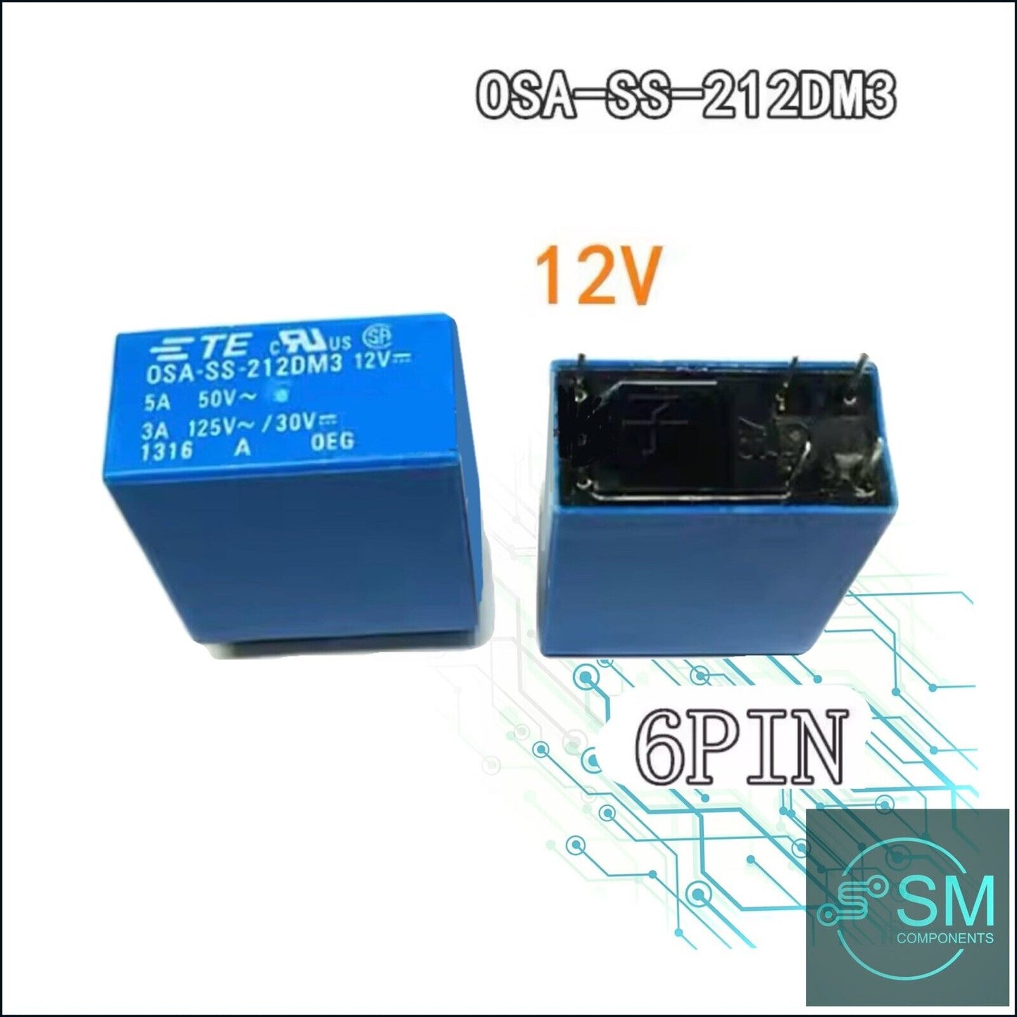 2 X 12V 6 Pin Relay DC Coil Power Relay OSA-212-DM3 3A PCB Mount Arduino DIY