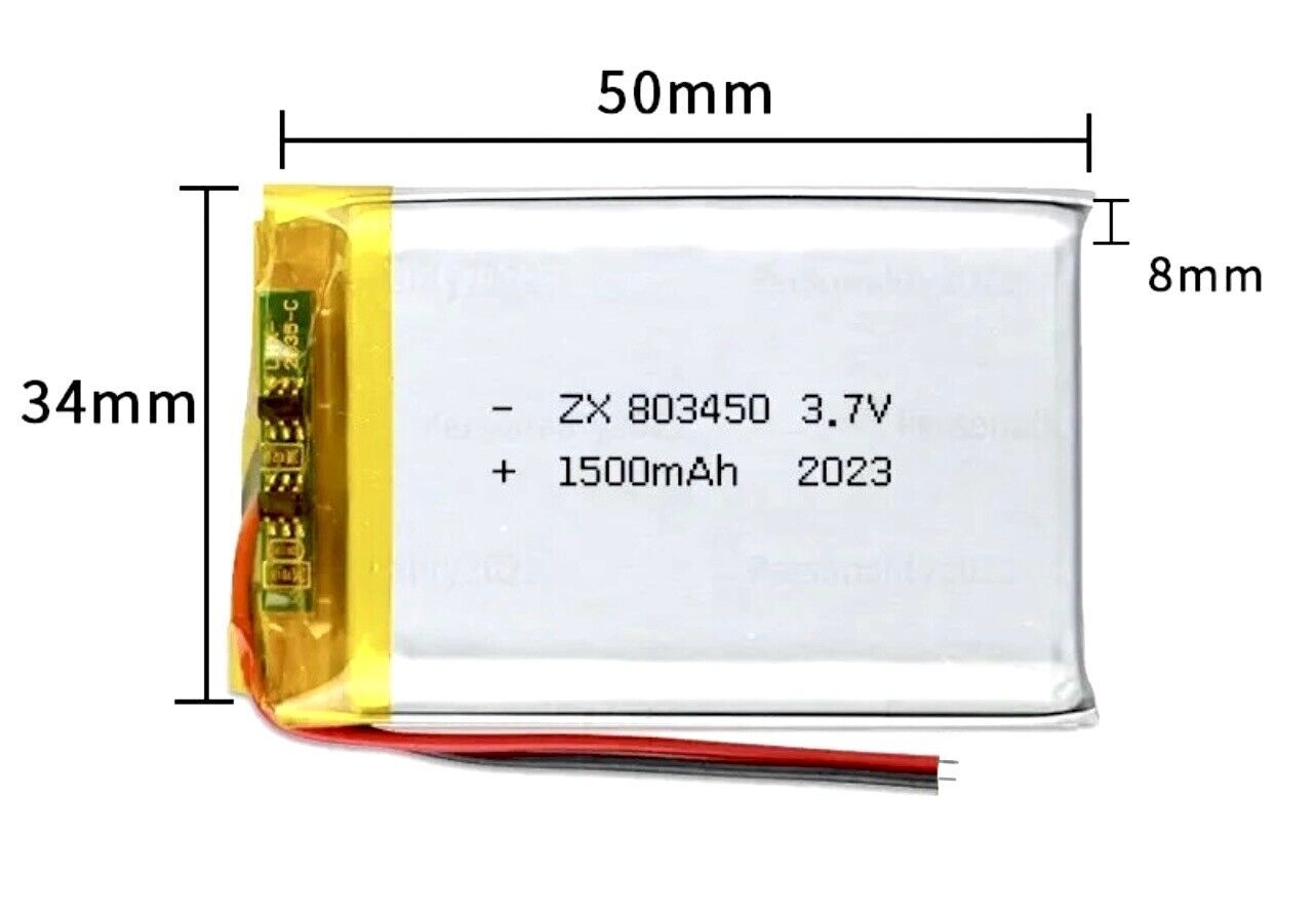 1 X Lithium Polymer Ion Battery LiPo 1500mAh 3.7V 803450 34mm x 50mm x 8mm