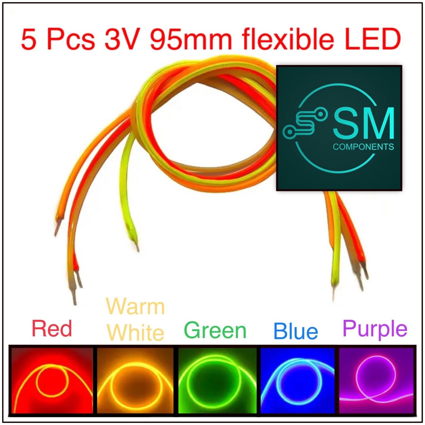 5PCS DC3V LED 95mm Super Flexible Silicone Light Emitting Filament All Colours