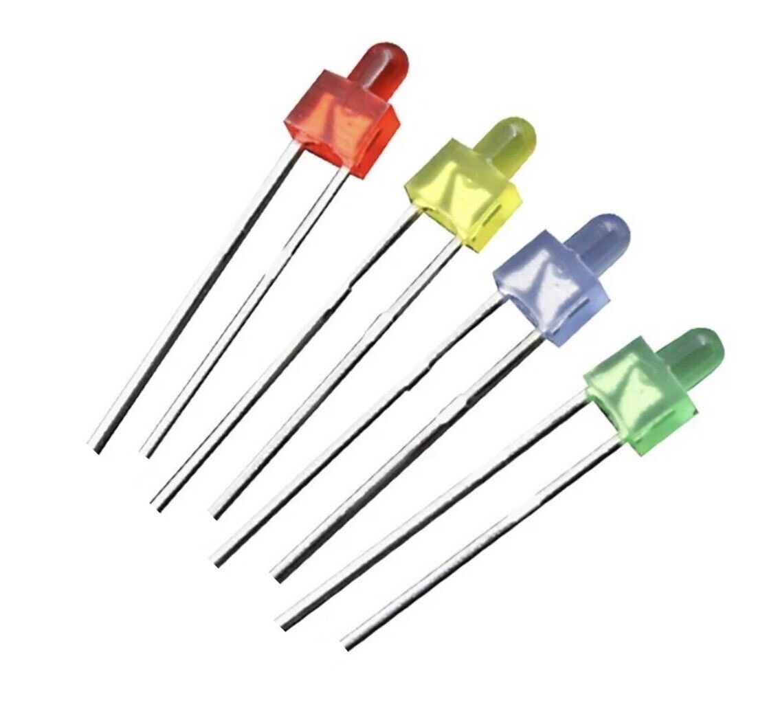 50pcs 2mm LEDS light Emitting Diodes Dome Top DIY Inc Resistors Blue Green Red