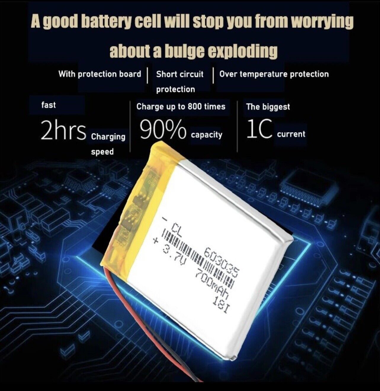 1 X Polymer Lithium Ion Battery LiPo 700mA 3.7V 603035 6x30x35mm Inc Protection