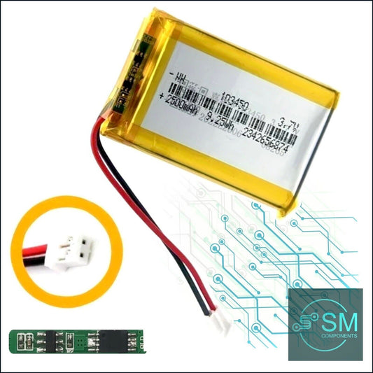 1 X Lithium Polymer Ion Battery LiPo 2500mAh 3.7V 103450 34x50x10 PH-2.0 Plug