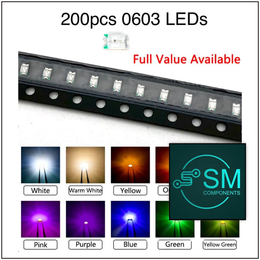 200pcs 0603 SMD LEDS Electronic Components Light Emitting Diodes All Colours DIY