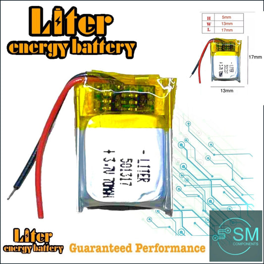 1 X Lithium Polymer Battery Ion LiPo Liter Energy 70mAh 3.7V 501317 5X13X17mm