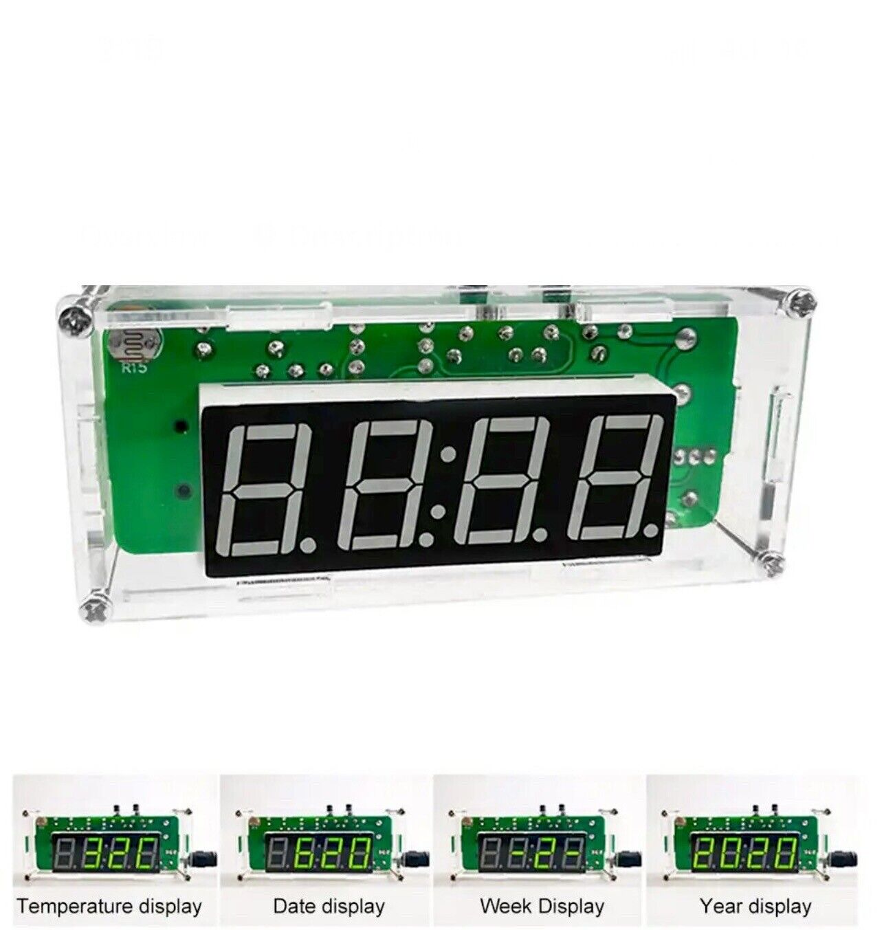 DIY Kit Starter Electronic Digital Clock Date Temp 4 Digit LED Display With Case