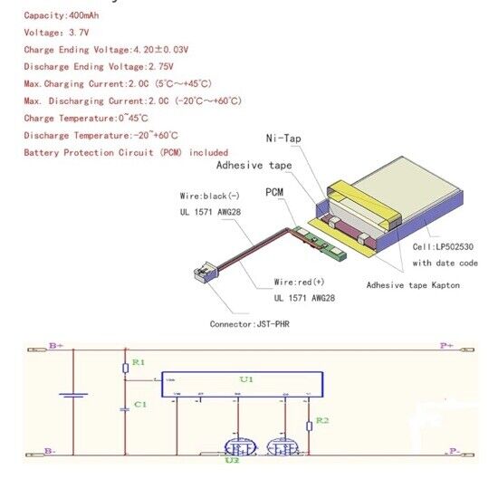 1 X Lithium Polymer Ion Liter Energy Battery LiPo 400mAh 3.7V 502530 JST-1.25mm