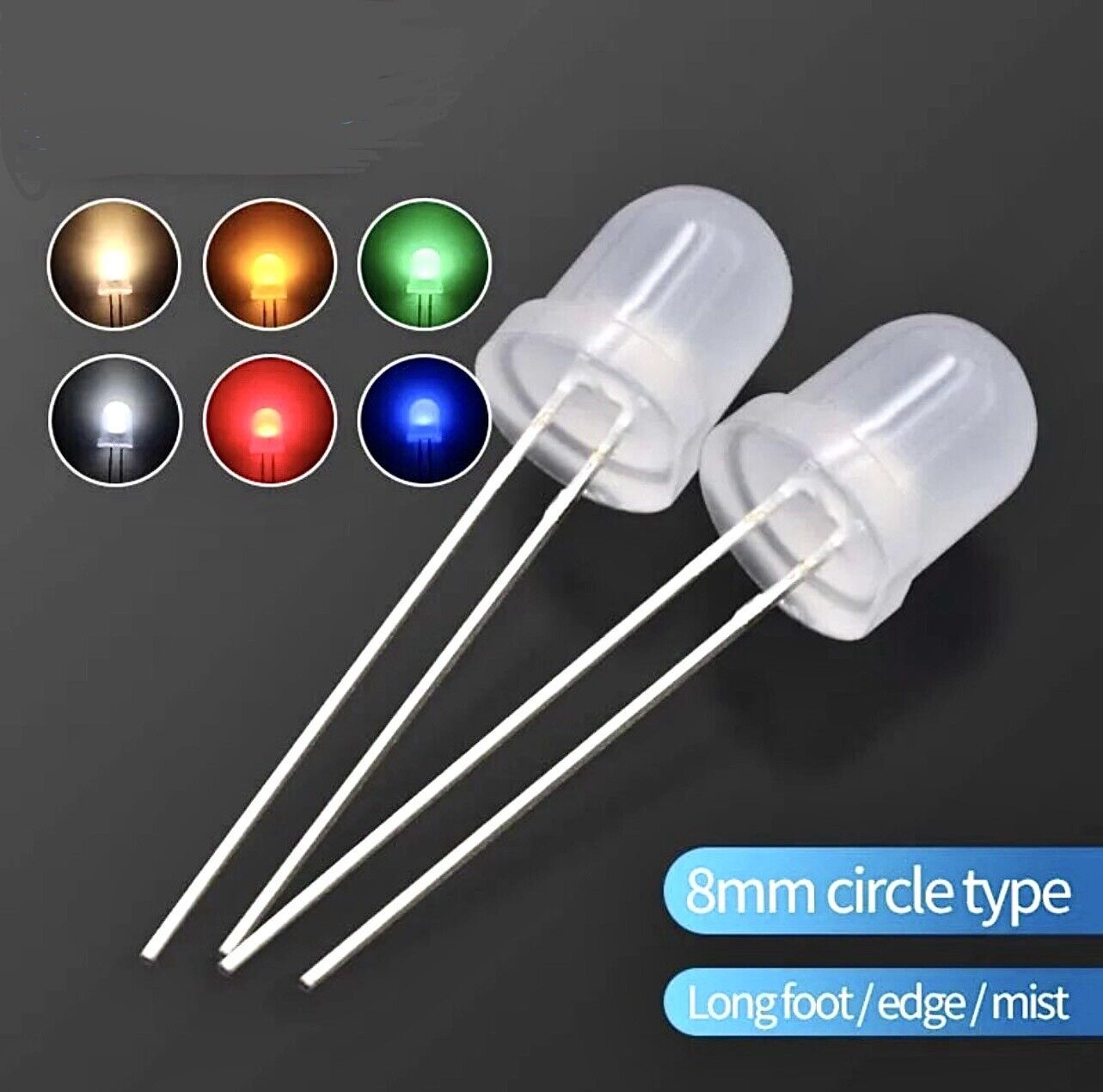 50pcs 8mm F8 Milky Diffused Round Top LEDS Light Emitting Diodes Super Bright