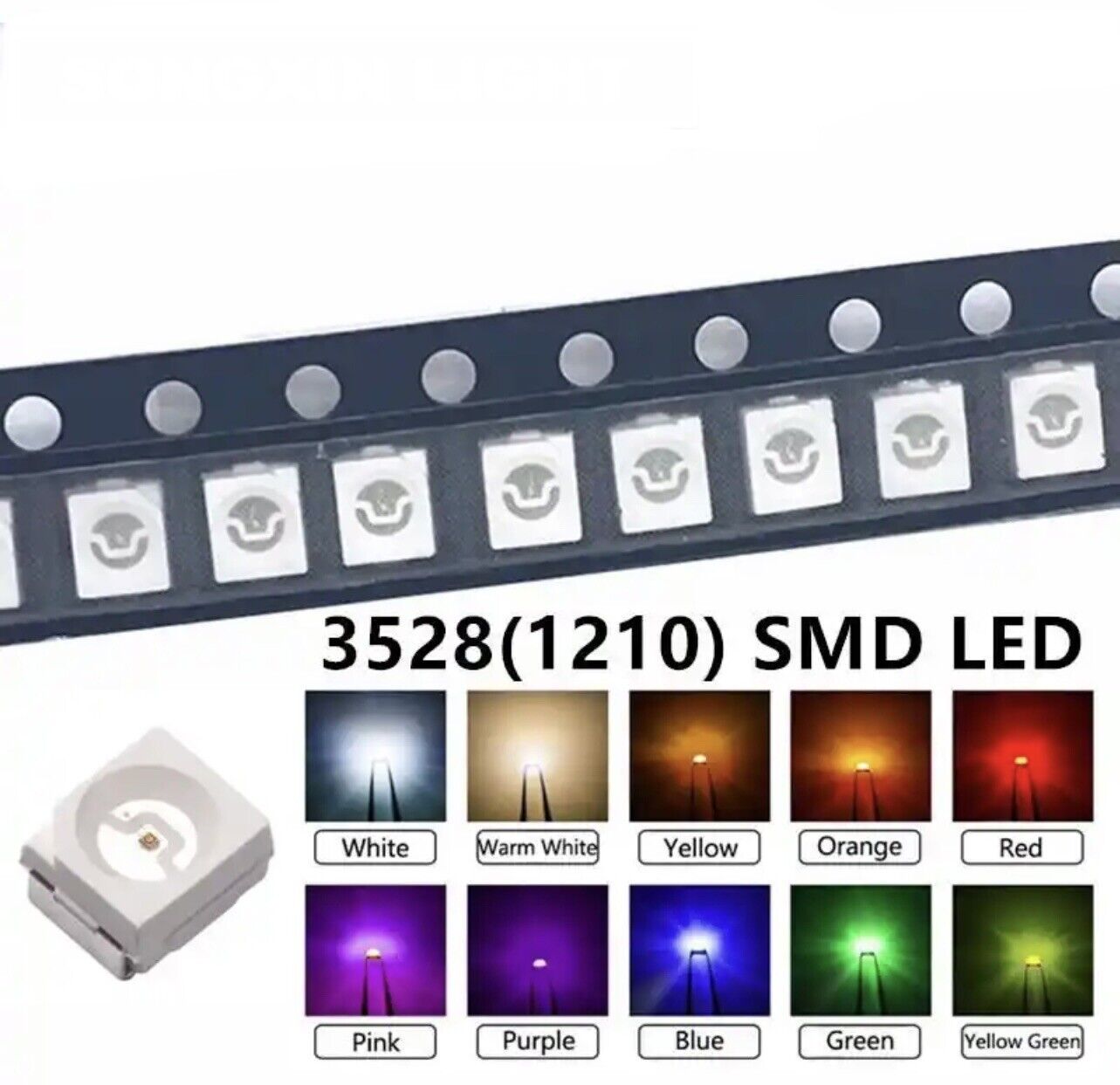 100pcs 3528 (1210) PLCC2 SMD/SMT Leds ALL COLOURS Light Emitting Diodes