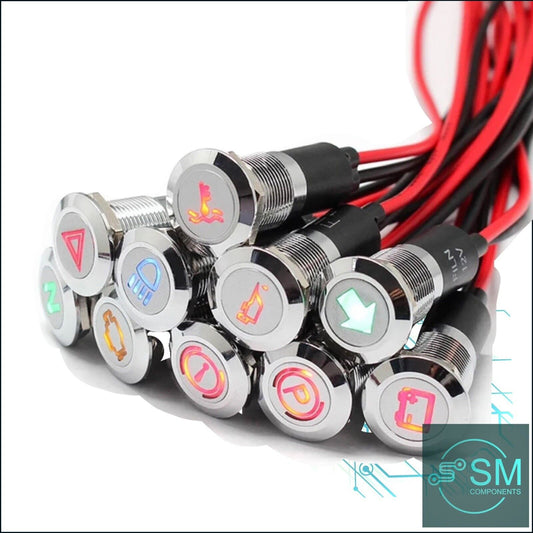 14mm SILVER FACE LED Indicator Warning Light Lamp 6-32V Pilot Panel Dash Car