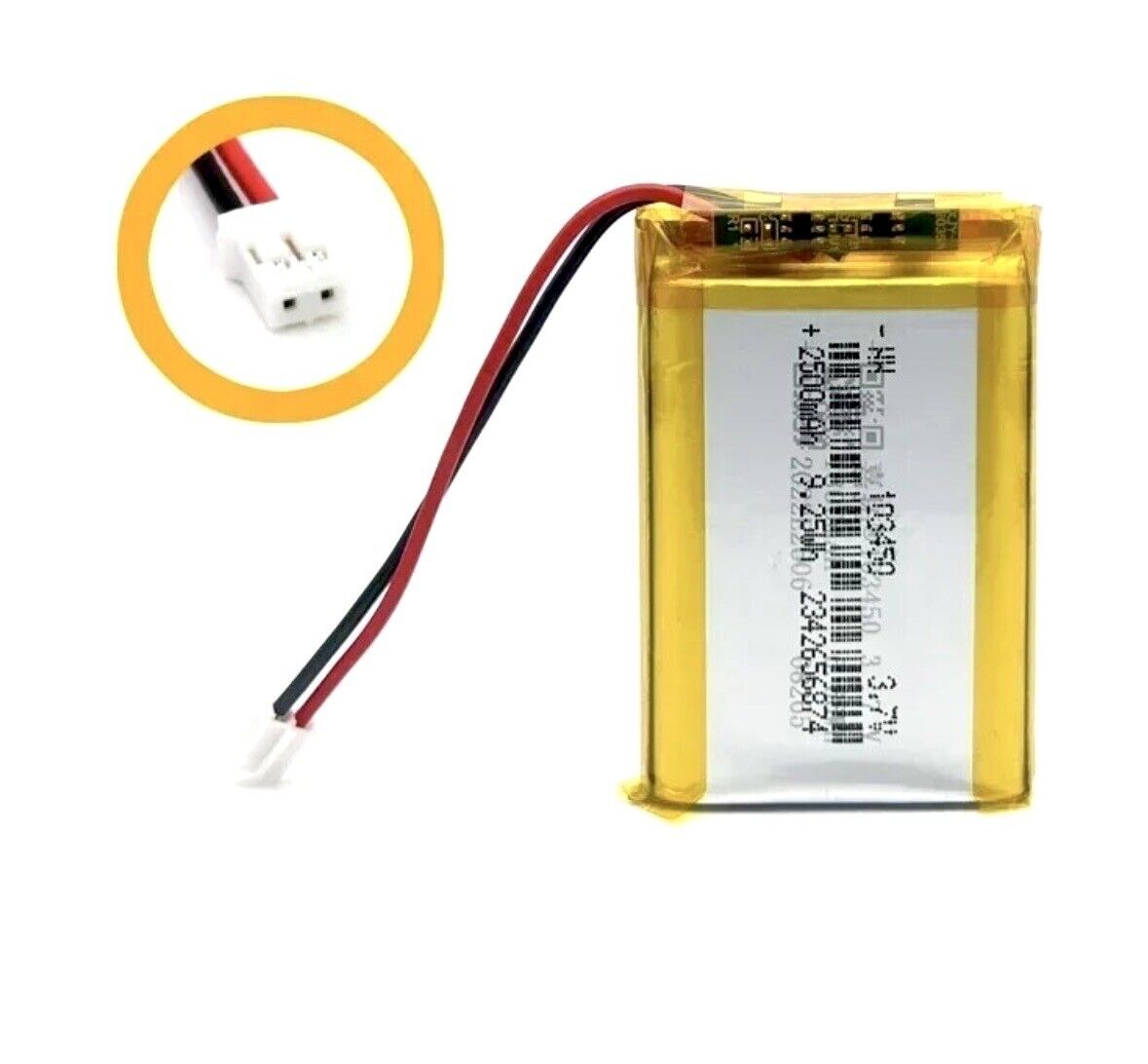 1 X Lithium Polymer Ion Battery LiPo 2500mAh 3.7V 103450 34x50x10 PH-2.0 Plug