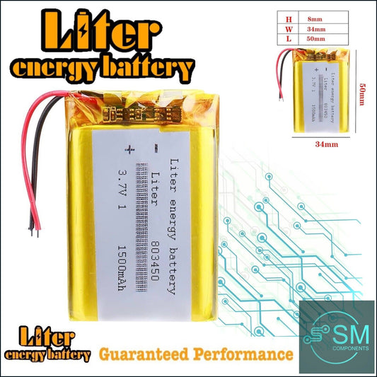 1 X Lithium Polymer Battery Ion LiPo Liter Energy 1500mAh 3.7V 803450 8X34X50mm