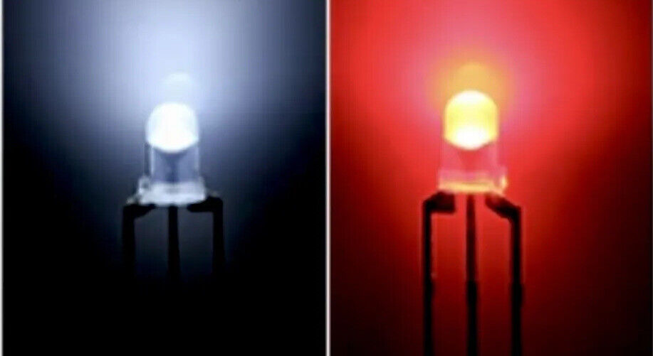 100PCS LED 3mm BLUE-WHITE RED-WHITE YELLOW-RED Common Cathode Bi-Colour Diffuse