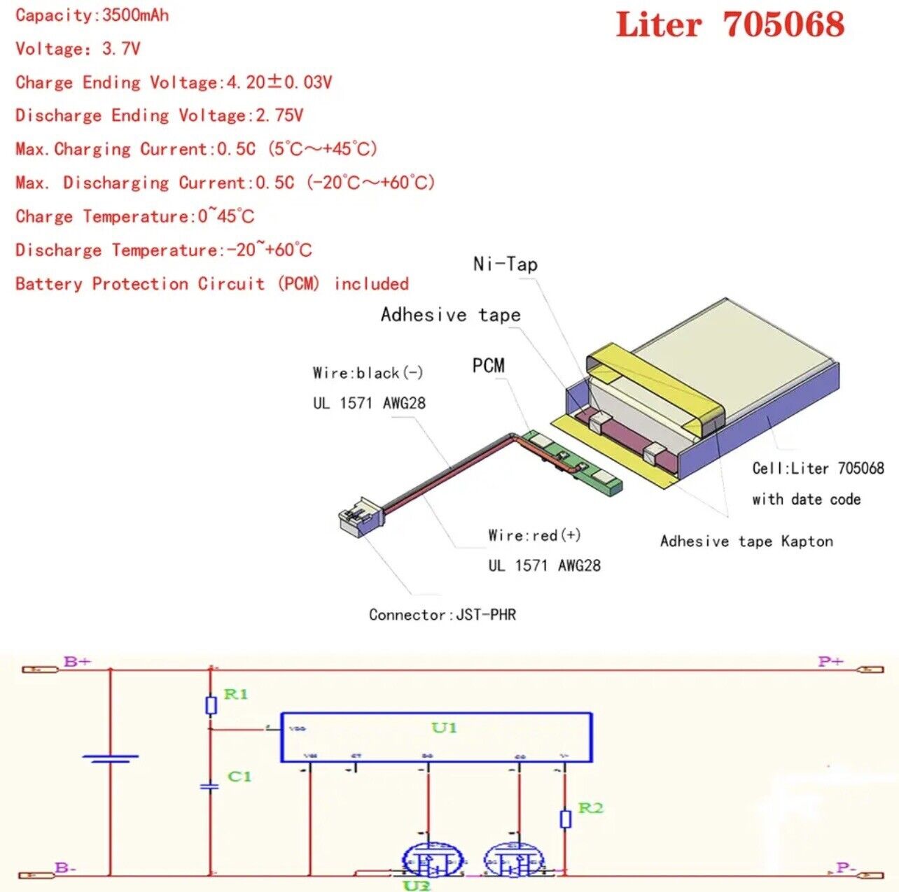 ANBERNIC RG35XX Lithium Polymer Battery LiPo Liter Energy 3500mAh 3.7V 705068