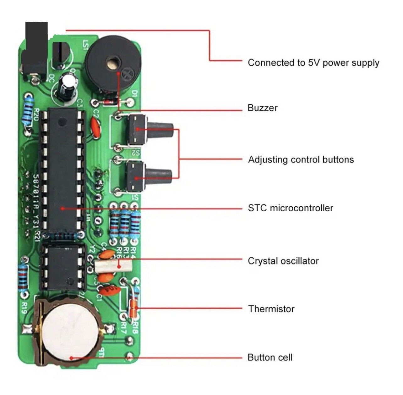 DIY Kit Starter Electronic Digital Clock Date Temp 4 Digit LED Display With Case