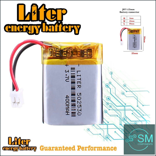 1 X Lithium Polymer Ion Liter Energy Battery LiPo 400mAh 3.7V 502530 JST-1.25mm