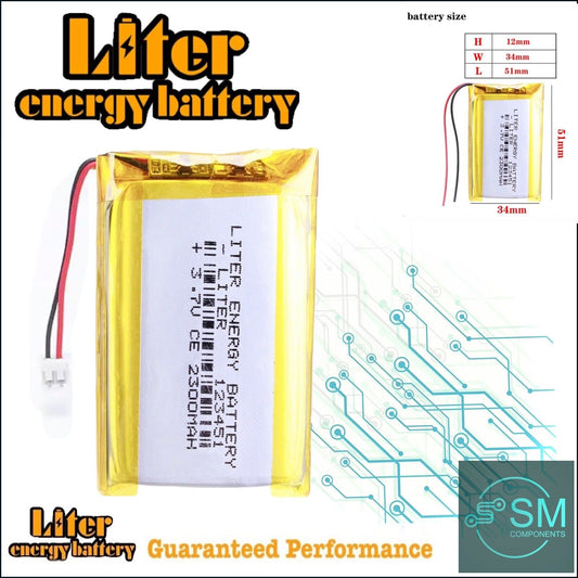 1 X Lithium Polymer Ion Battery LiPo 2300mAh 3.7V 123450 34x50x12 PH-2.0 Plug