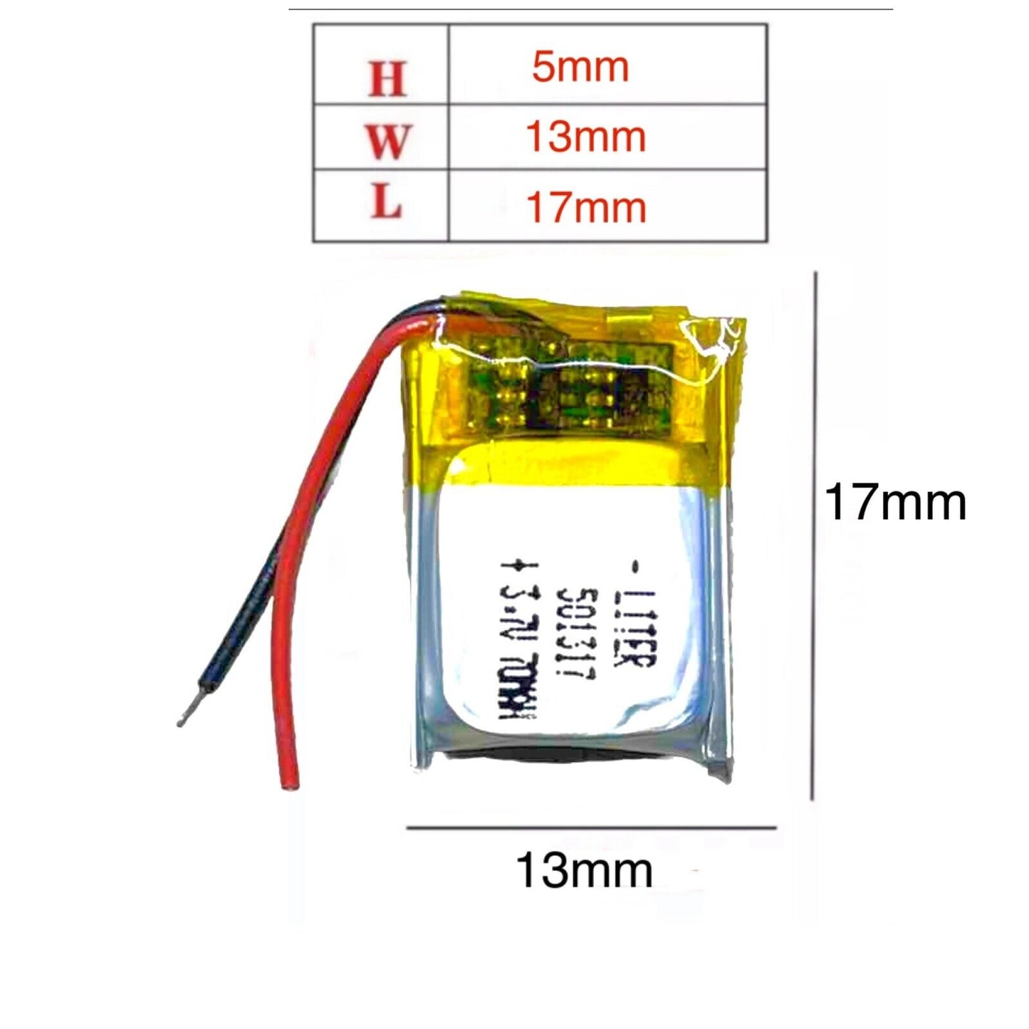 1 X Lithium Polymer Battery Ion LiPo Liter Energy 70mAh 3.7V 501317 5X13X17mm