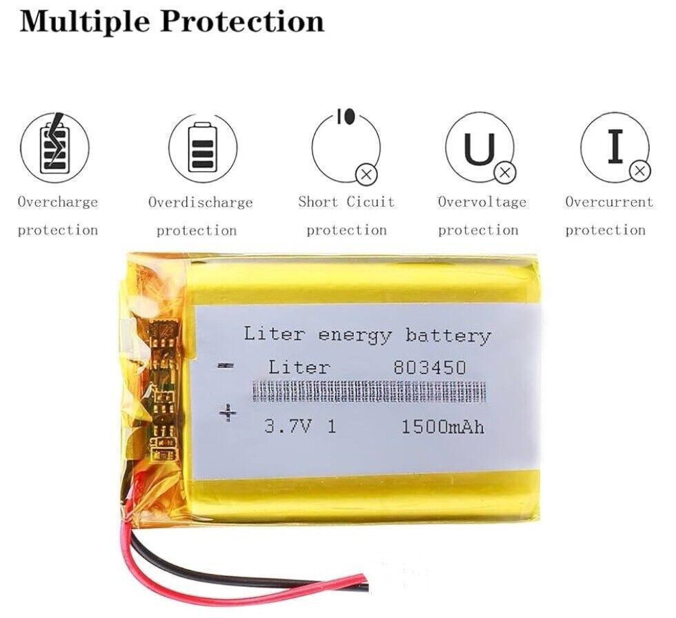 1 X Lithium Polymer Battery Ion LiPo Liter Energy 1500mAh 3.7V 803450 8X34X50mm