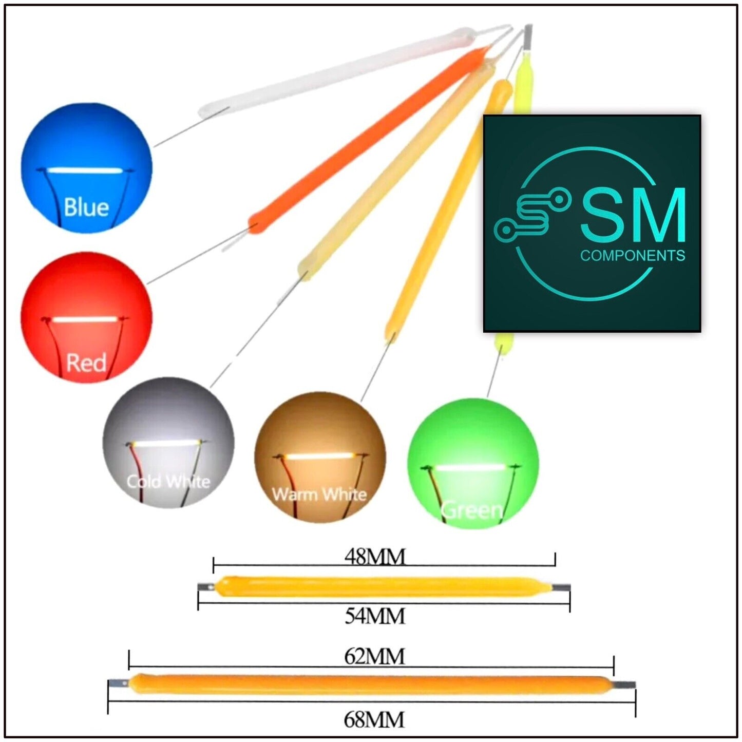 5PCS DC-3V LED Silicone Filaments Light Emitting Diodes Blue Green Red 54 & 68mm