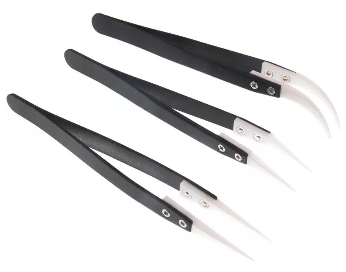 Ceramic Curved tipped ESD Safe Electronics Tweezers DIY Soldering Safe