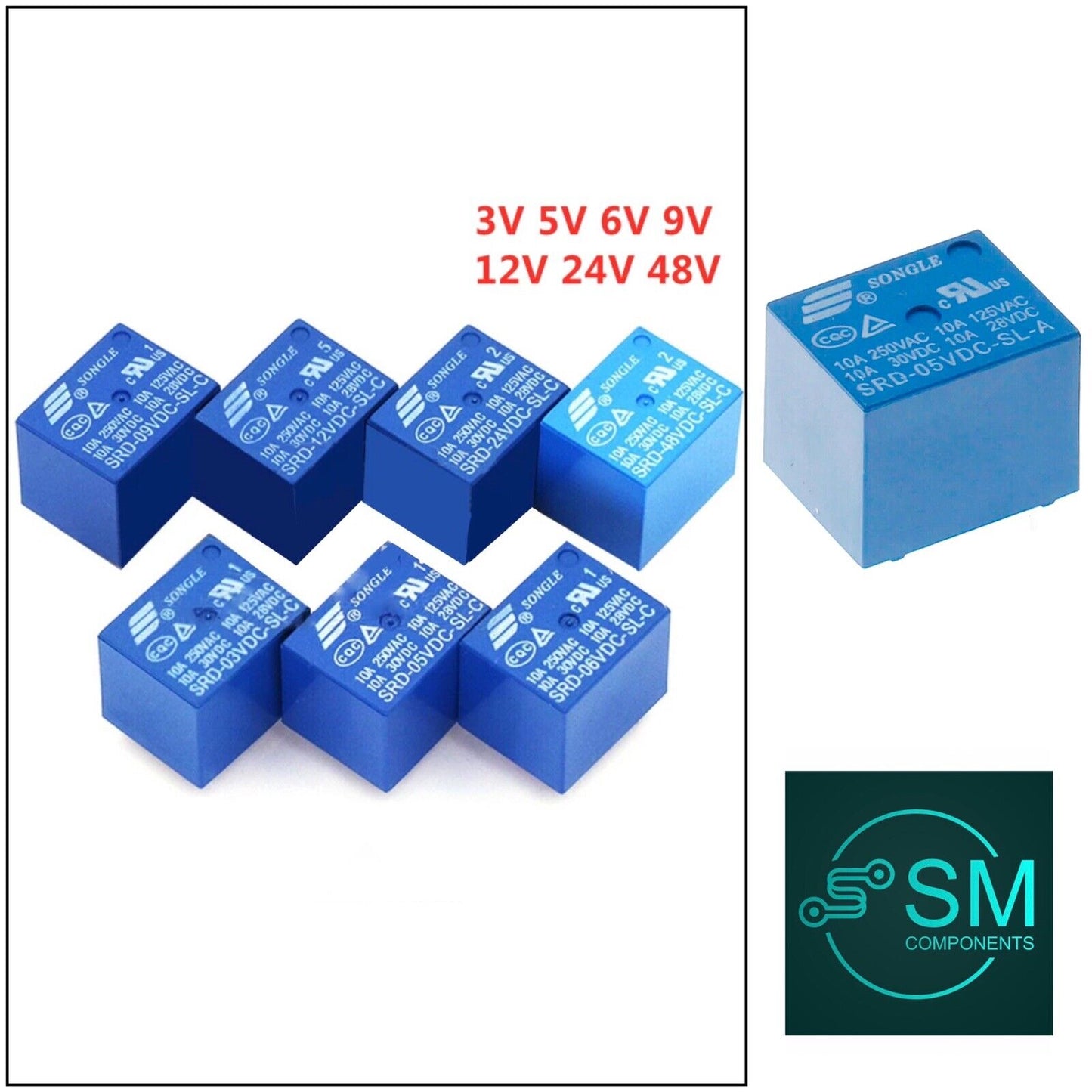 4PCS 6V 5 Pin Relay Quality DC Coil Power Relay SRD-06VDC-SL-C 6VDC 10A Arduino