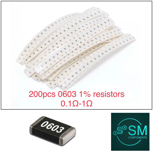 200PCS 0603 SMD Precision Resistor Kit 10 Value Kit 0.1Ω - 1Ω +_1% DIY Repairs