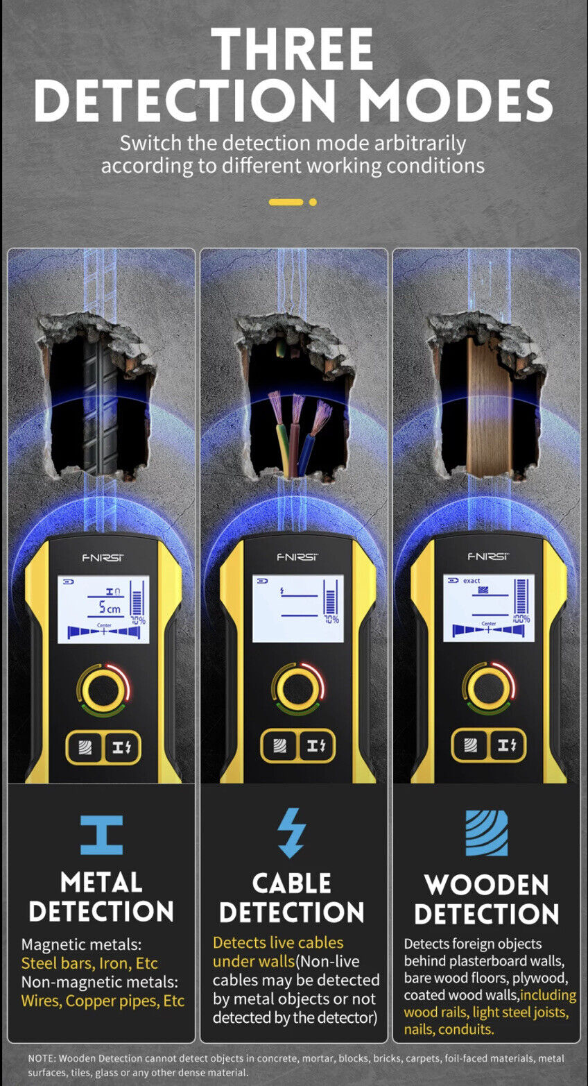 FNIRSI WD-01 Positioning Hole Wall Detector Scanner for Rebars Timber AC Wires