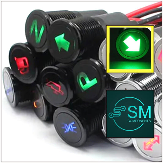 14mm GREEN TURN LED Dash Panel Warning Pilot Light Indicator Lamp Car 12V-36V