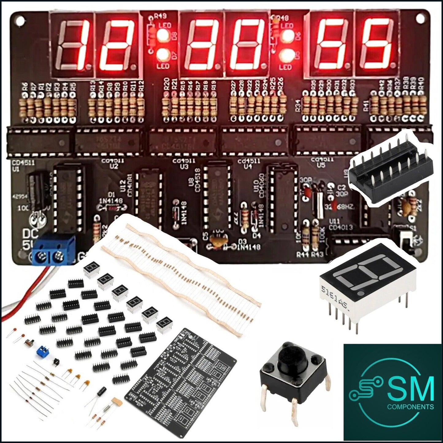 DIY Kit Electronic Digital Clock CD4013 Tube LED Display Beginners Training BLK