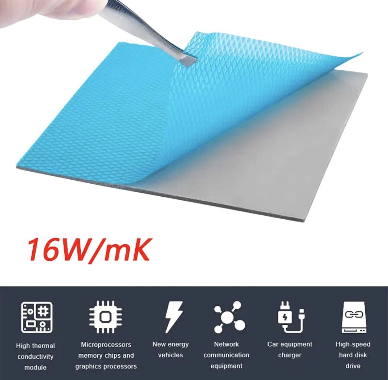 16w/mK Thermal Pad 100 x 100 x 1mm Silicone Heatsink Cooling Conductive GPU CPU