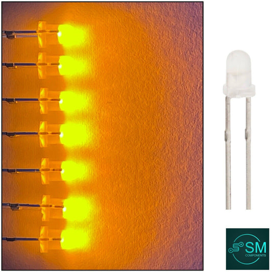 3mm YELLOW Led Light Emitting Diode Diffused Round Top With Edge 100pcs